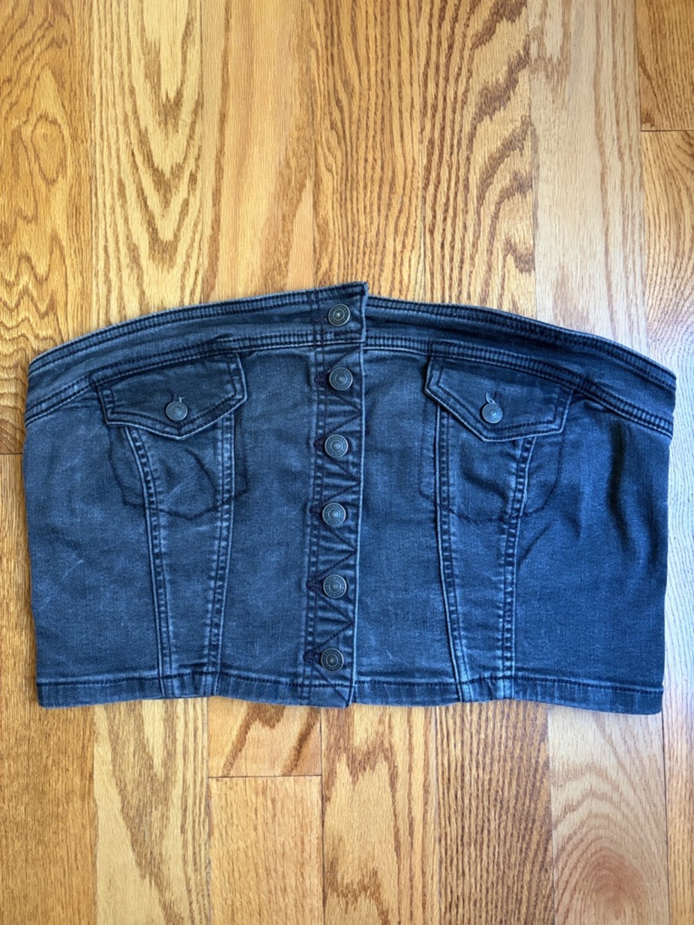 American Eagle Outfitters Black Washed Cropped Denim Tube Top. Size: XL